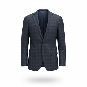 Mantoni Men's Blue and Gray Windowpane Checkered Blazer Super Fine Wool